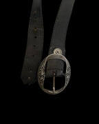 Vintage Flower Detail Western black leather Belt