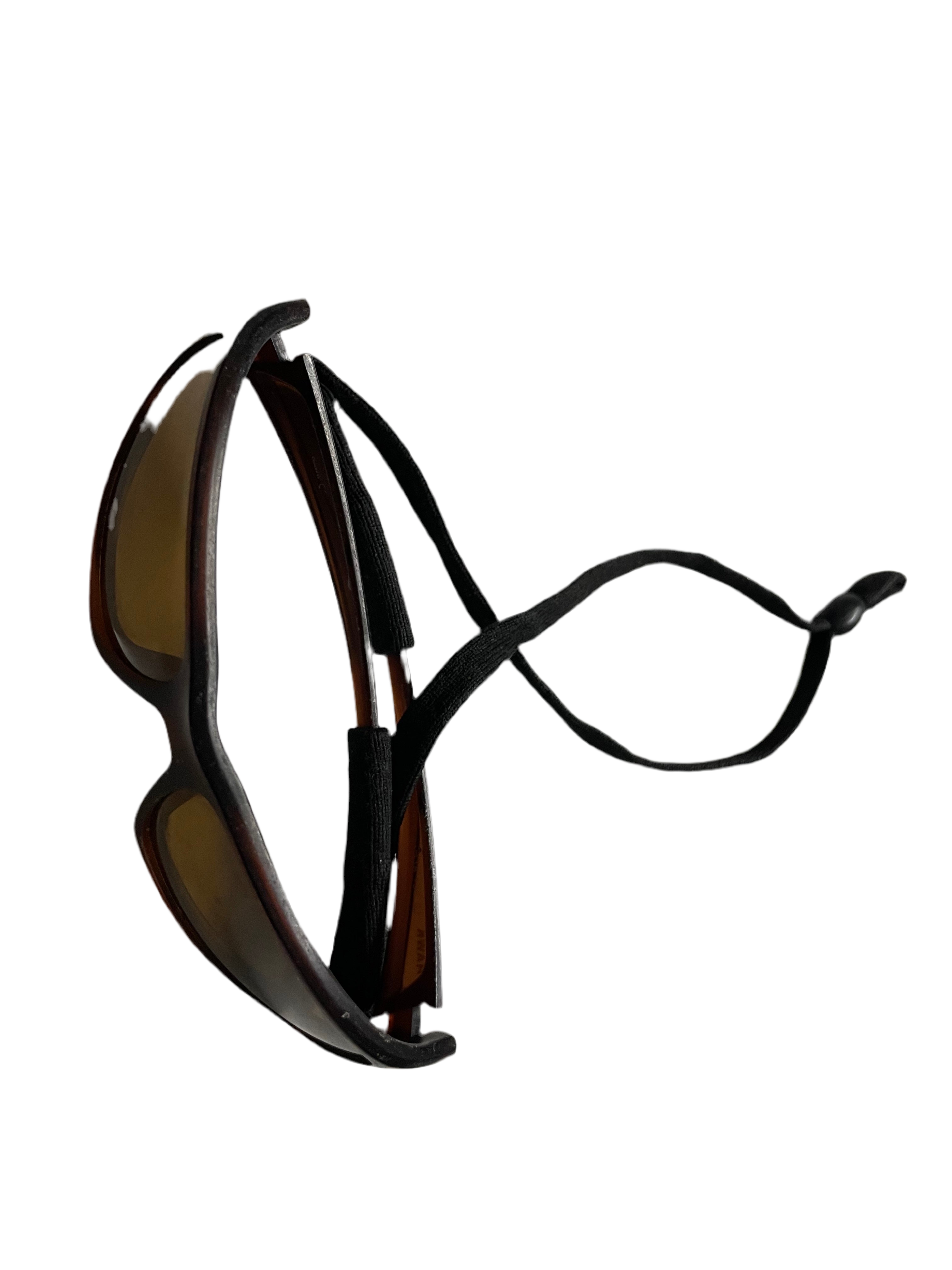Vintage brown polarized rhinestone sunglasses with adjustable rope| SKU 4500