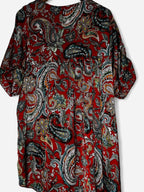 Red paisley print short sleeve dress with elastic waistband and pockets #paisleypattern made in Italy Size L/XL  L 33 W14 sku 7014