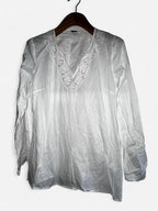Soya White long sleeve blouse with beaded and embroidered details #festivalvibes and n size L collar to hem 28 pit to pit 18 sku 7029