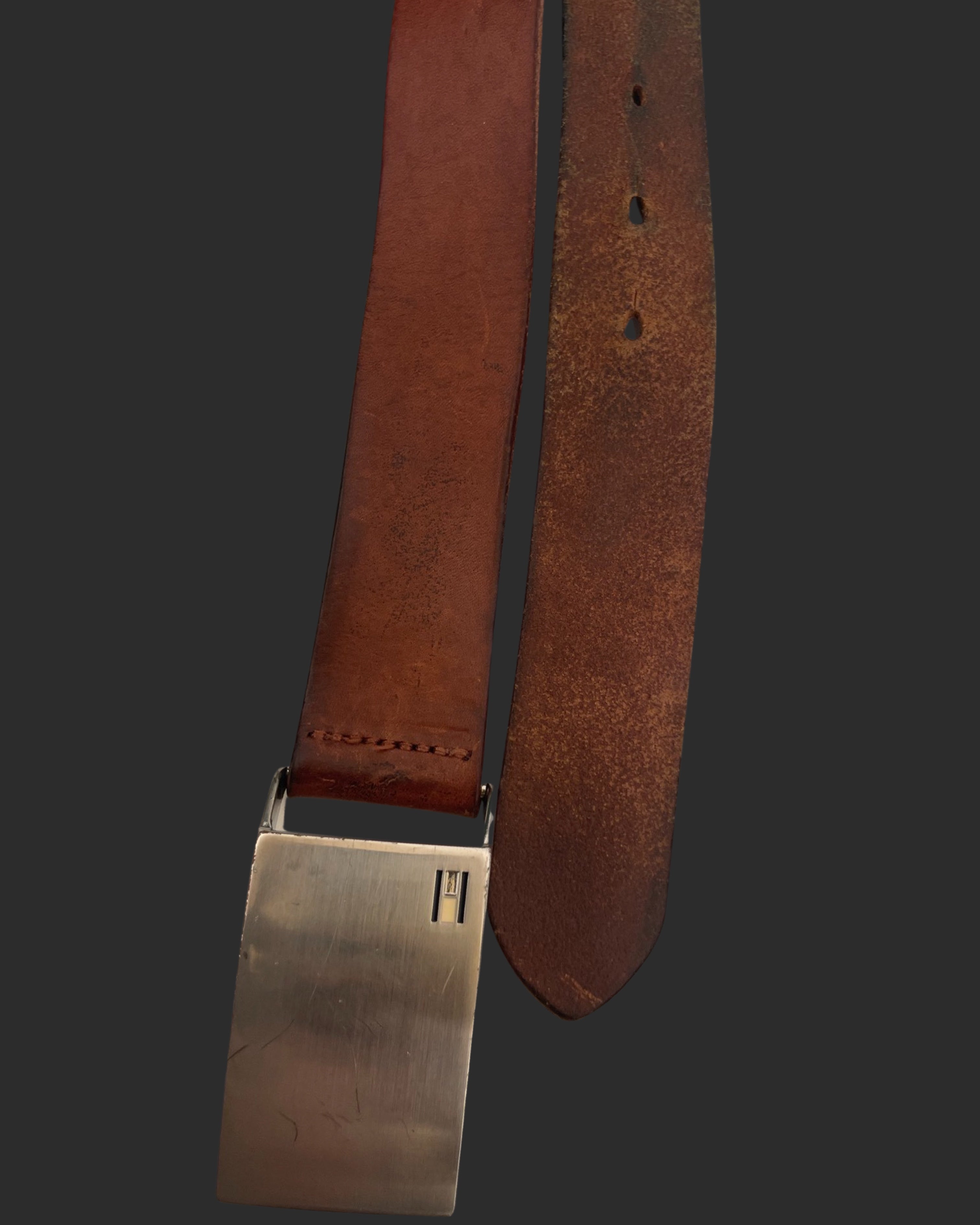 Vintage mens brown leather slide belt