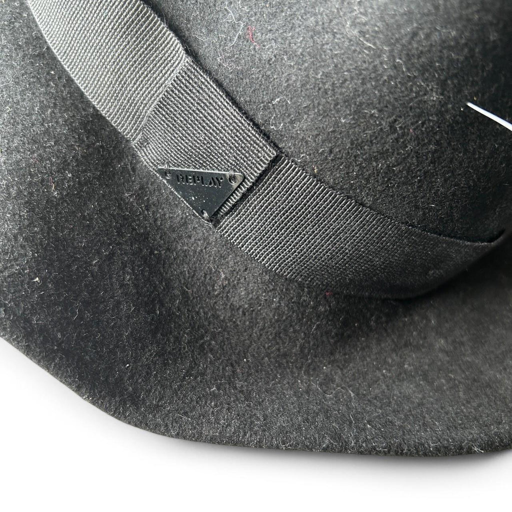 Replay Black Grey Wool Felt Fedora Hat With Adjustable Strap #wool  #sku 6808