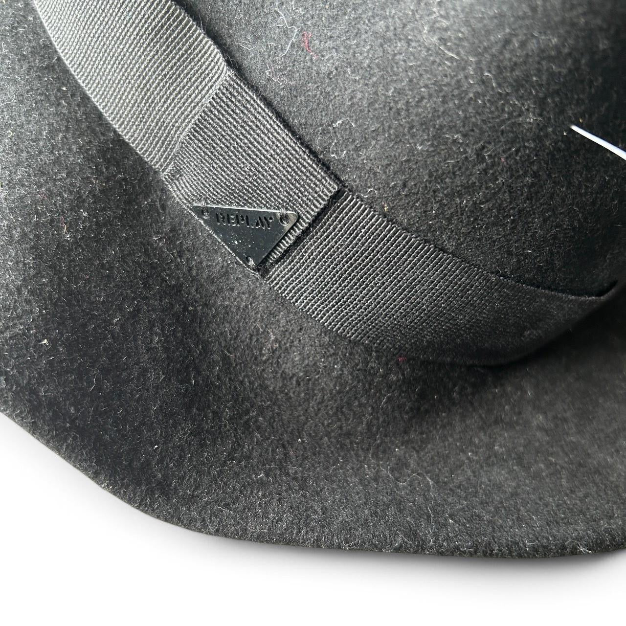 Replay Black Grey Wool Felt Fedora Hat With Adjustable Strap #wool  #sku 6808