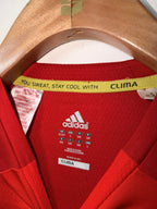 Adidas Men's Climacool short sleeve sport t-shirt in red with three-stripes style.  Kids 13-14 years old SKU 7352
