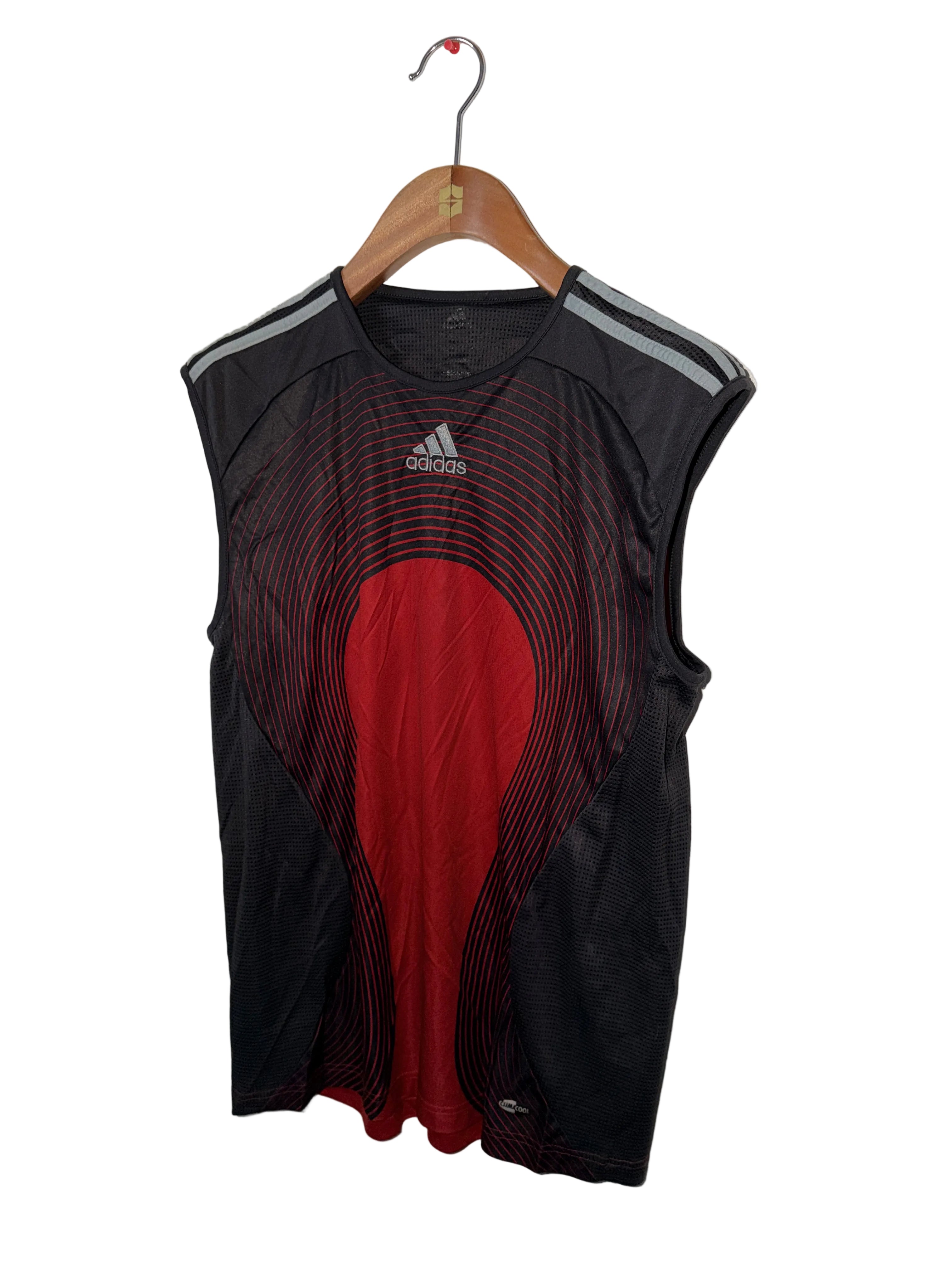 Adidas Men's Climacool short sleeve sport t-shirt in red with three-stripes style.  Kids 13-14 years old SKU 7352