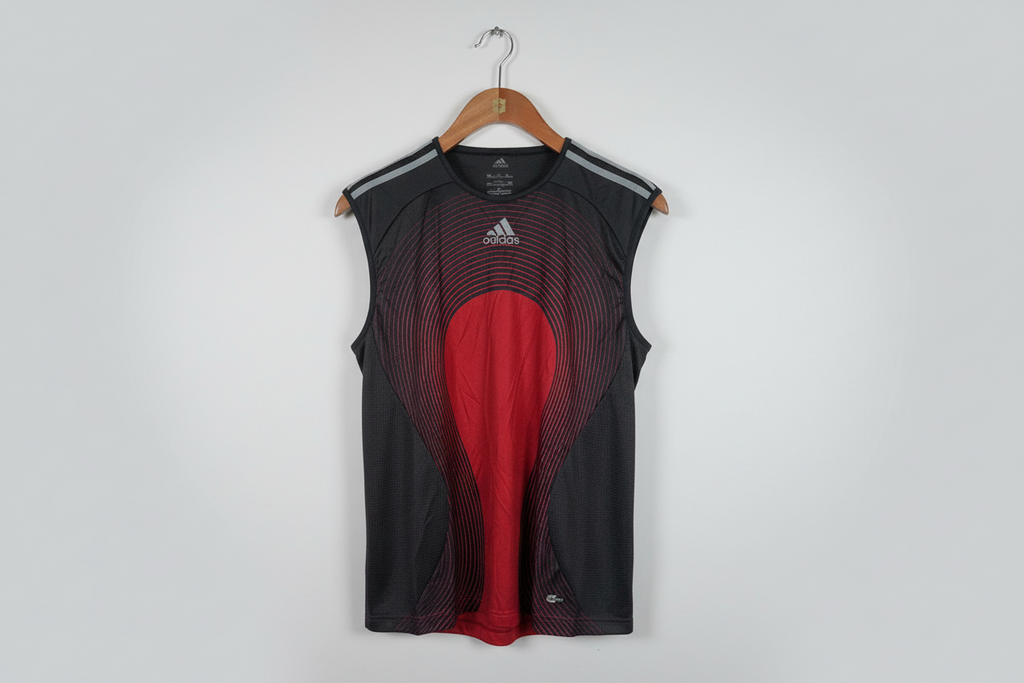 Adidas Men's Climacool short sleeve sport t-shirt in red with three-stripes style.  Kids 13-14 years old SKU 7352
