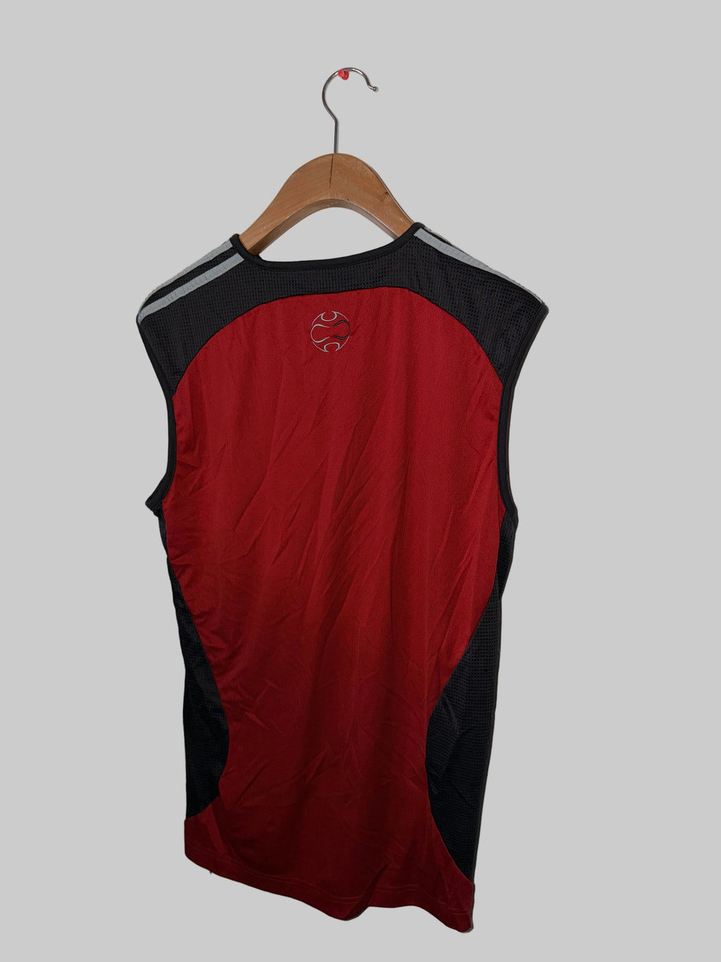 Adidas Men's Climacool short sleeve sport t-shirt in red with three-stripes style.  Kids 13-14 years old SKU 7352