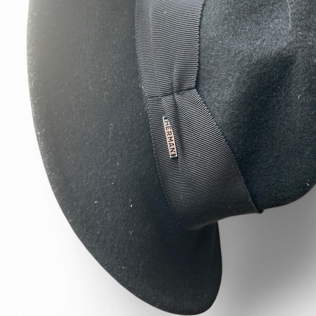 Hermani Black felt fedora hat with silver logo hat #fedorahat sku 6816