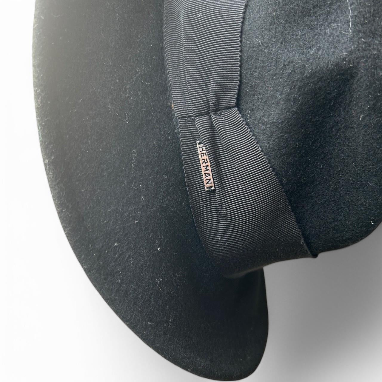 Hermani Black felt fedora hat with silver logo hat #fedorahat sku 6816