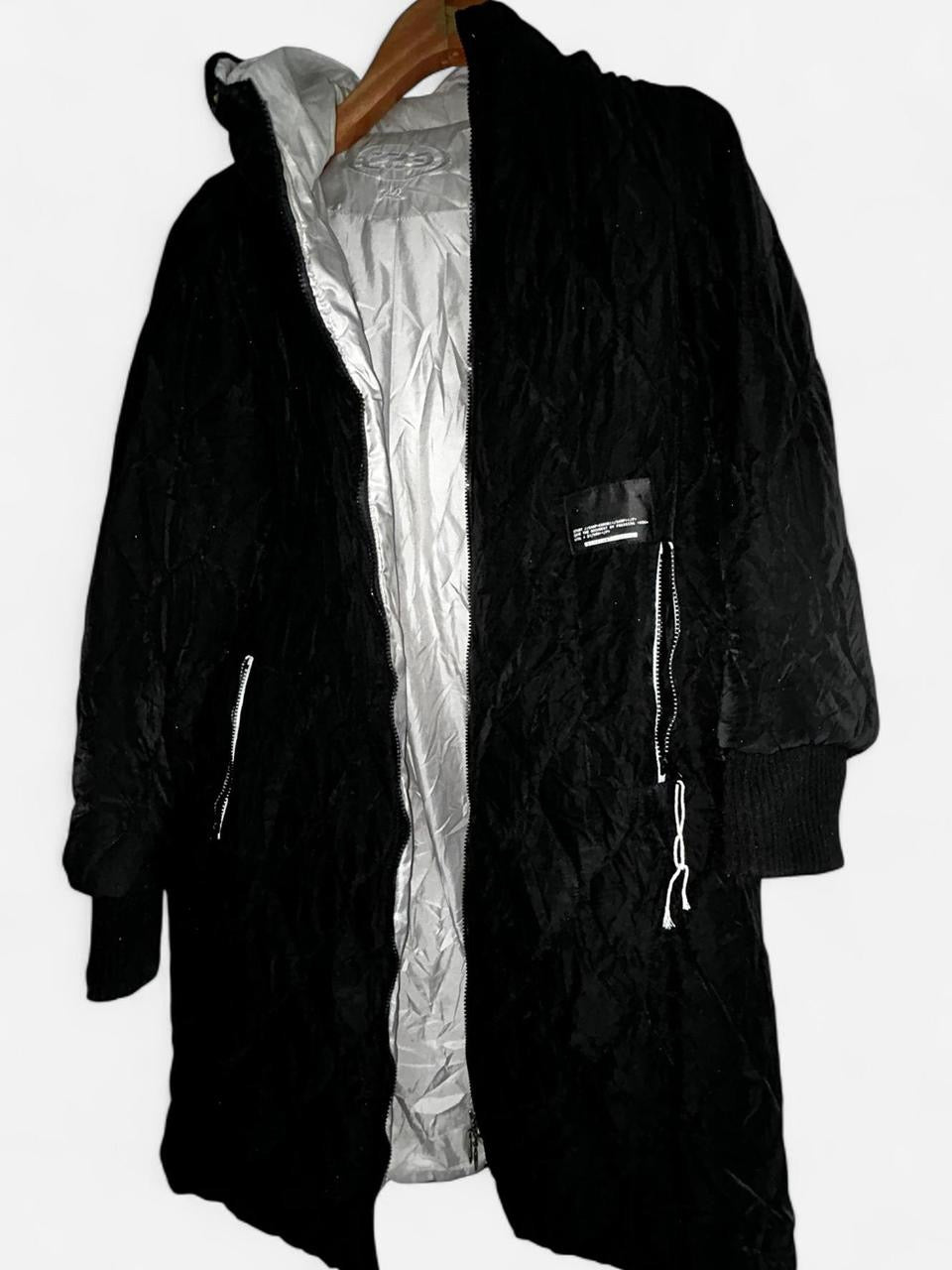 Women’s Black Down Padded Coat size XL Womens Full Zip Long Puffer Jacket Hooded