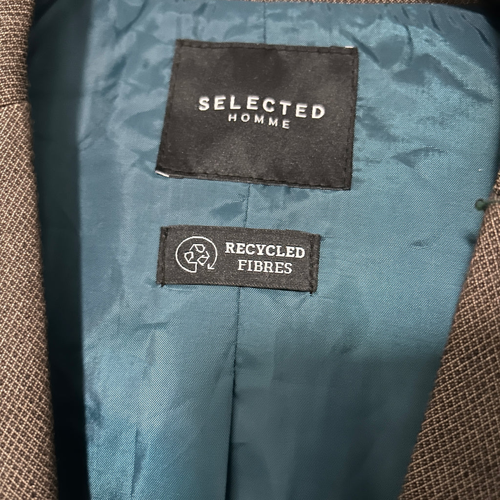 Selected homme Slim Mylobill Camel Structure Blazer Brown  blazer with blue lining #linenblend L32 W22 sku 6883 in size L