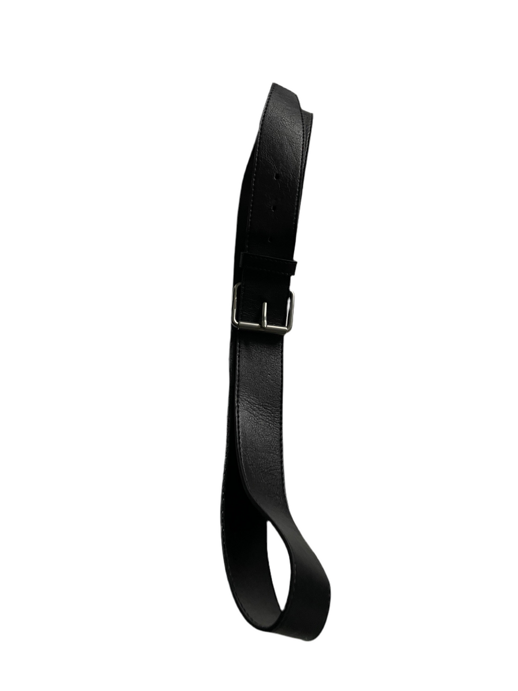 Vintage men's black leather belt silver buckle| L 42 | SKU 4497