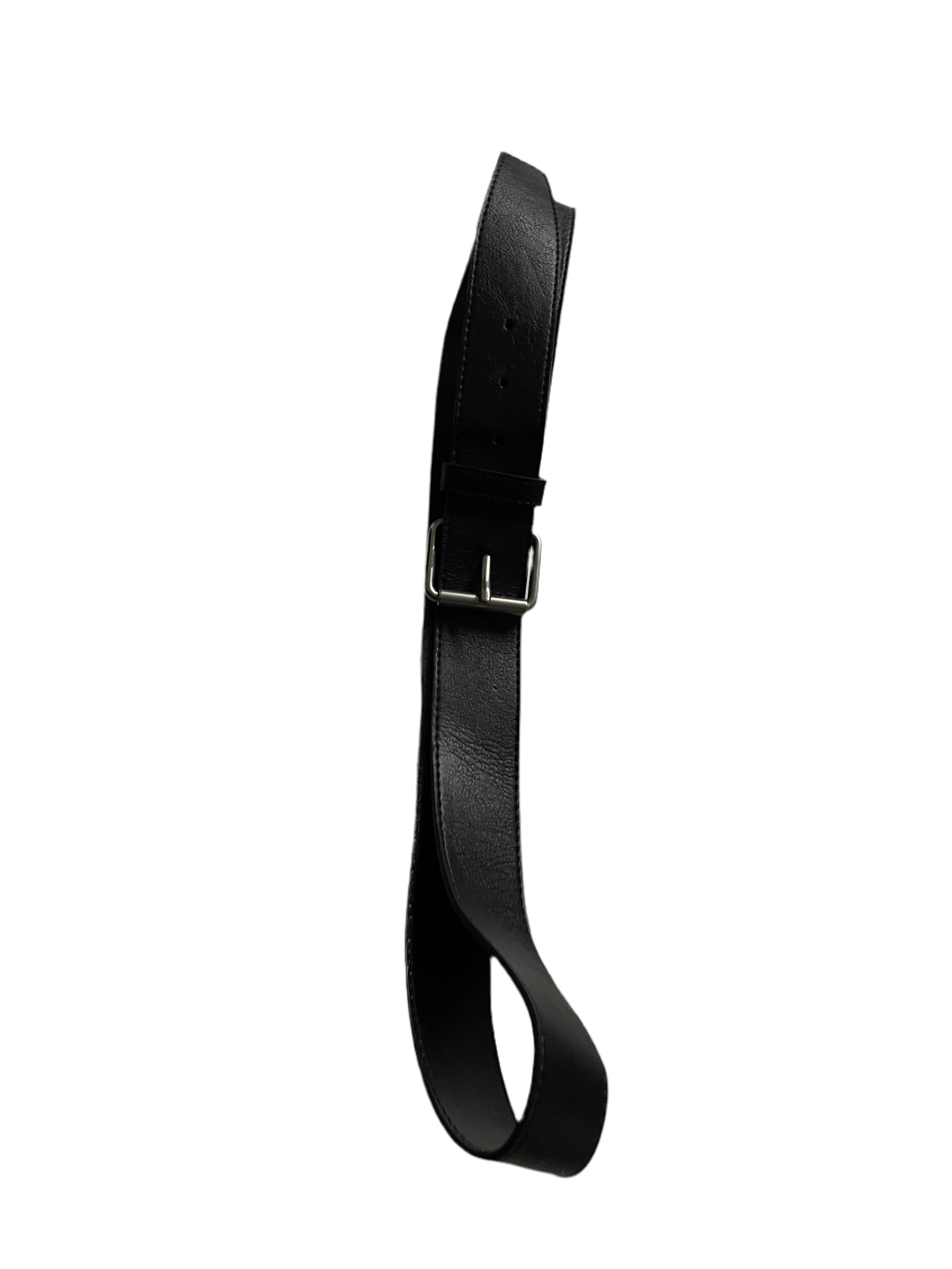 Vintage men's black leather belt silver buckle| L 42 | SKU 4497