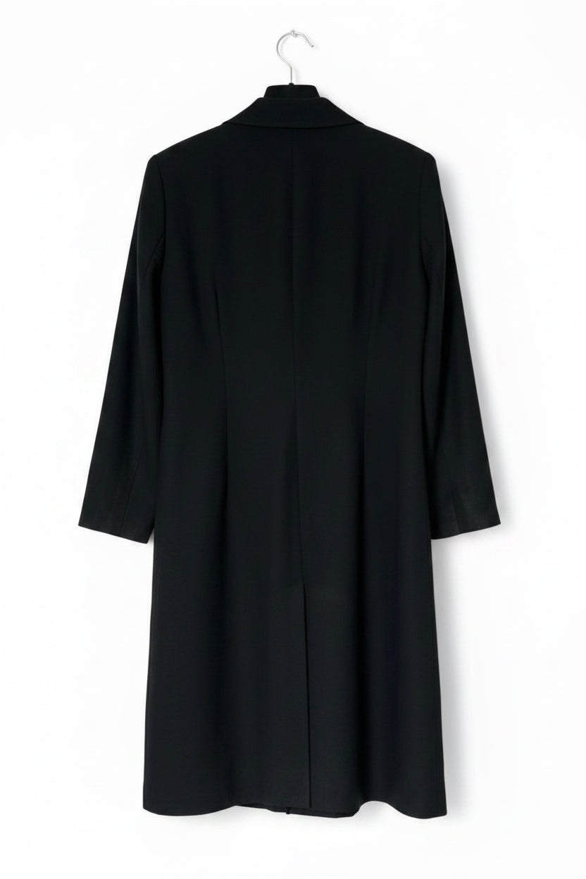 Women's Statement Black Finest Blazer Dress UK 16 Long Sleeve Button Up Dress Jacket L44 W21