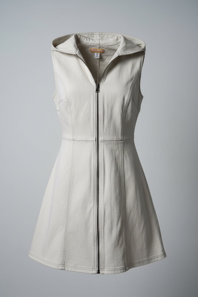 Urban outfitters Cream zip-up hoodie dress with stretchy material, zipper and hood #hoodiedress L 29 W 11 is size XS SKI 7022