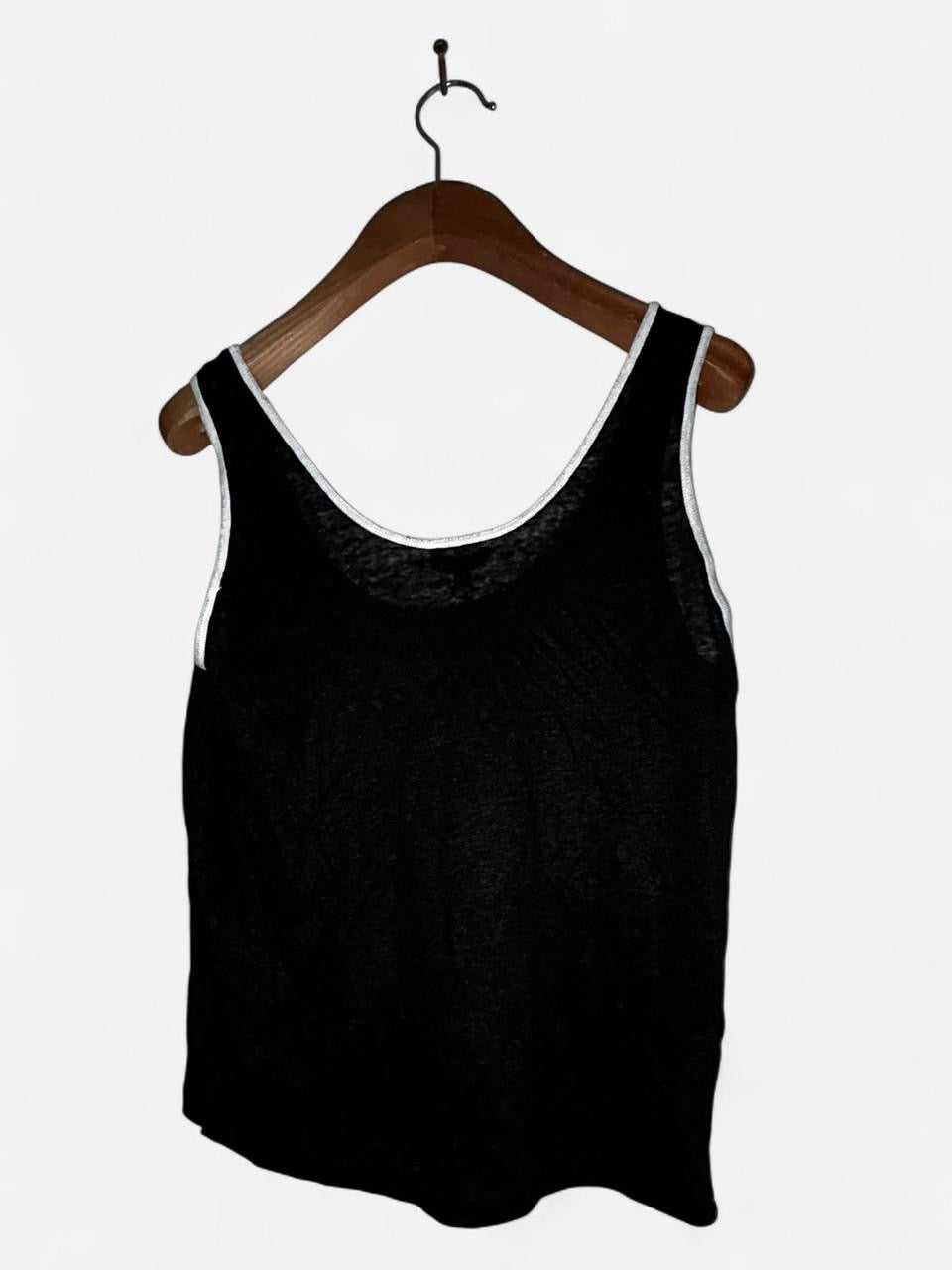 Black tank top with white trim #gothvibes #grungefashion collar to hem 24 pit to pit 15 sku 7066