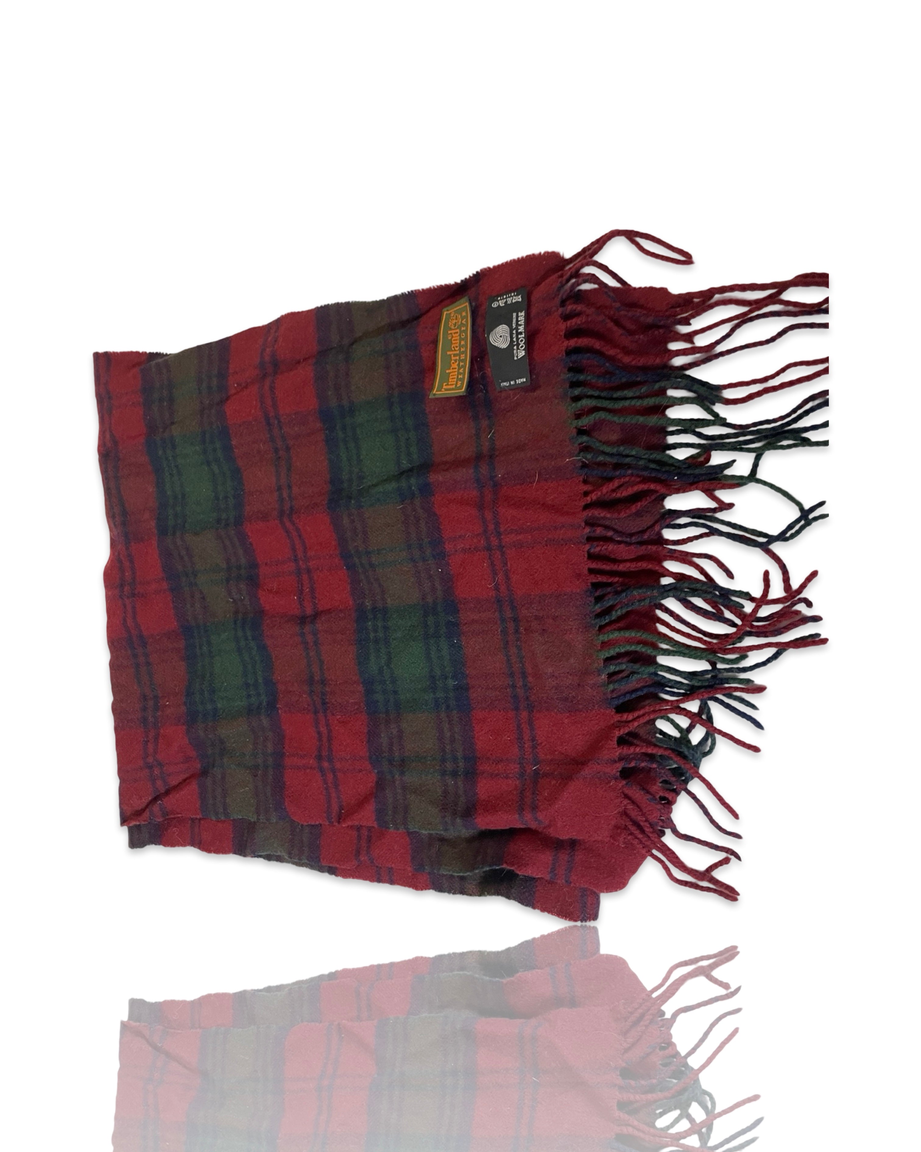 VTG  Lambswool Red Tartan Plaid Scarf Timberland|SKU 4198