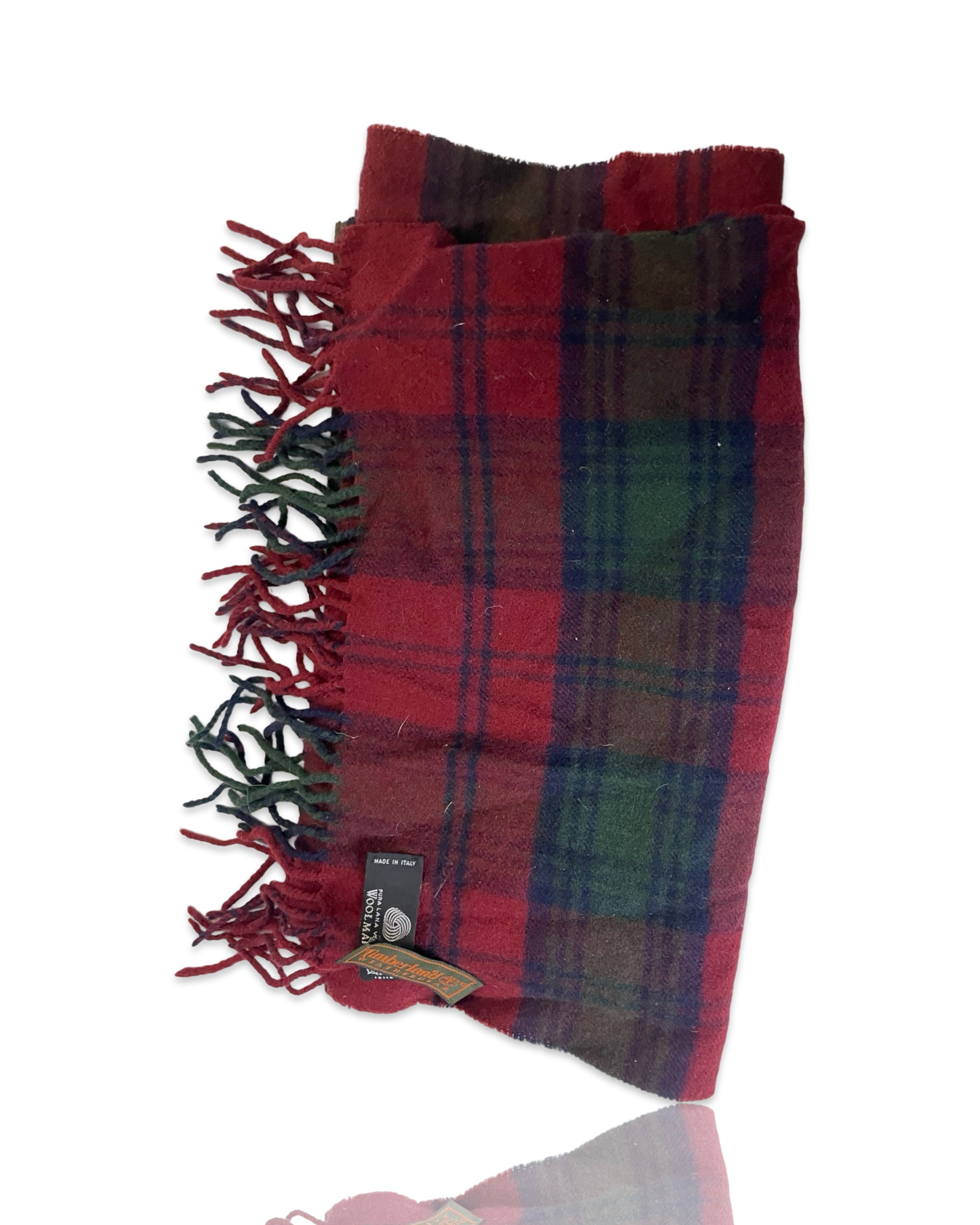 VTG  Lambswool Red Tartan Plaid Scarf Timberland|SKU 4198