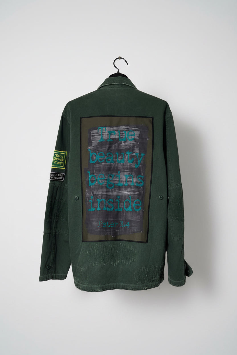 " Unisex Ayios Navy Green Street wear Jacket Made In Greece With Unique Distressed Look L32 W22 in L/XL SKU 6915"