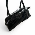 Women Black PVC Shoulder Bag With Unique Shape With Zipper Inner Pocket SKU 6866