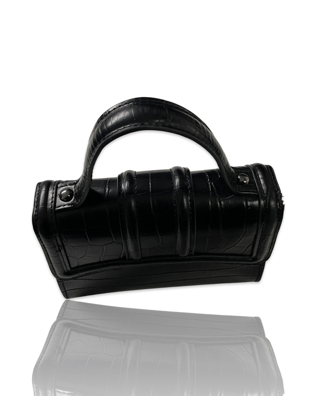 Vintage zara mini ‘city’ crossbody bag in black croc & dark metal shoulder chain