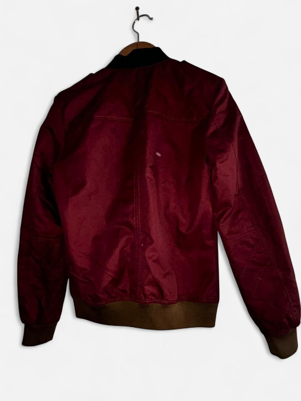 Zara Man Men’s Burgundy Bomber Jacket Size S Red Lined Full Zip Windbreaker