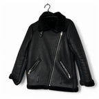 Unisex Black faux fur leather jacket with  faux fur lining and silver hardware #winterjacket L31 W20 SKU 6919  in size S/M