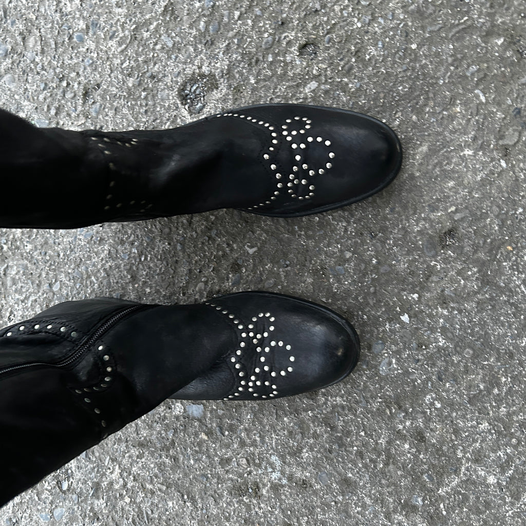 Women’s Black Leather Studded Over The Knee Moleskin Boots 41/8 Sku 6773 