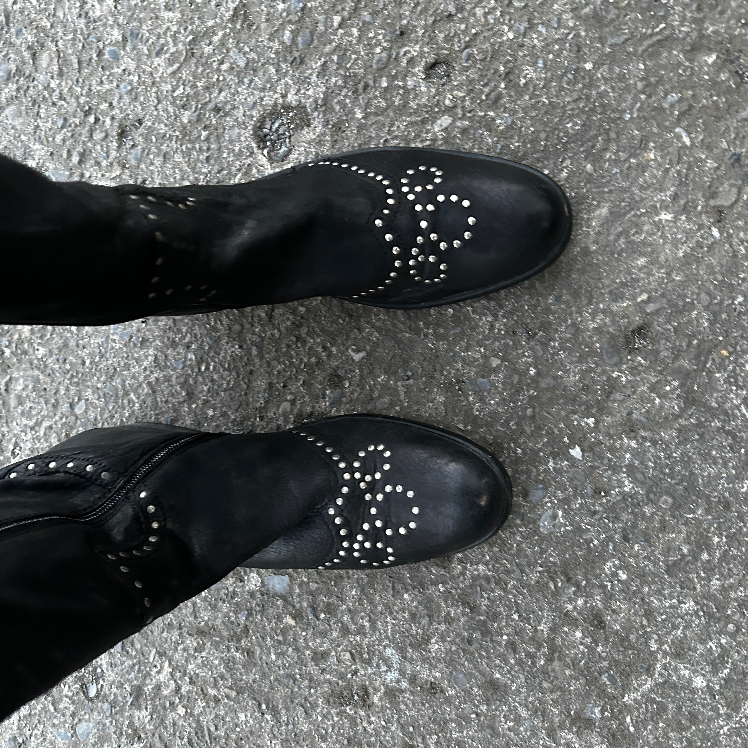 Women’s Black Leather Studded Over The Knee Moleskin Boots 41/8 Sku 6773 