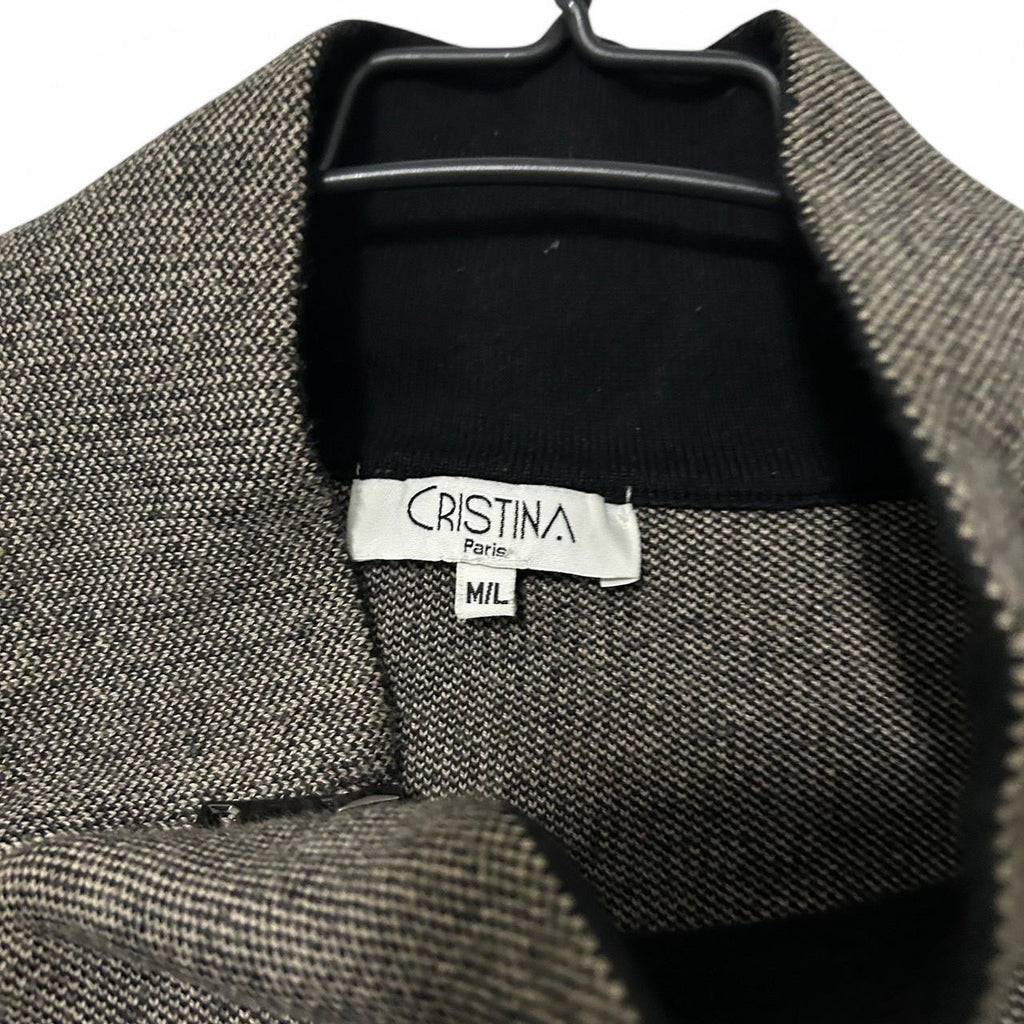 Vintage Cristina Paris Women's Grey Zip-Up Jacket, Size M/L (25" Length, 18" Waist) - SKU 6884