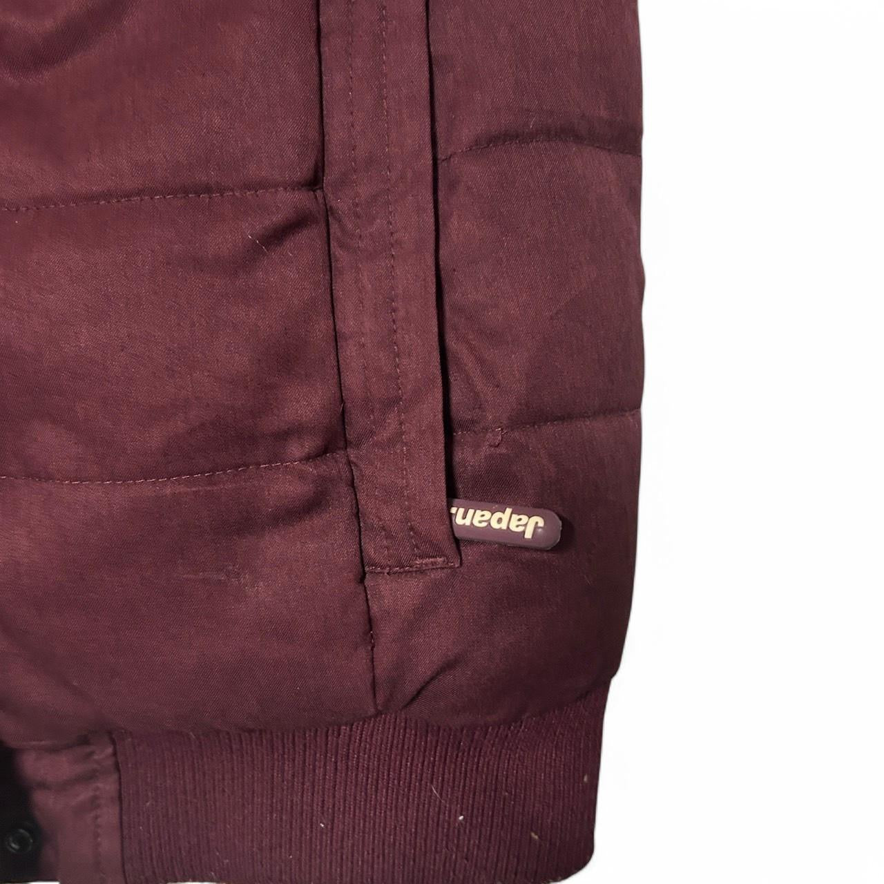 Vintage Women's Burgundy Superdry Padded Gilet with Removable Hood, Size L (26" Length, 20" Waist) - SKU 6875