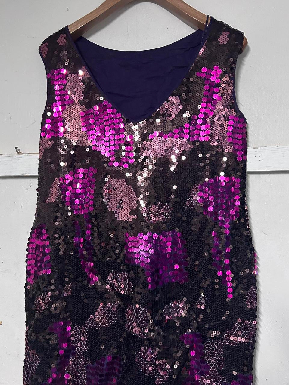 Oasis Black and purple sequin mini dress with a glamorous, party-ready vibe #partydress #glamour size uk 14  L 31 W 17