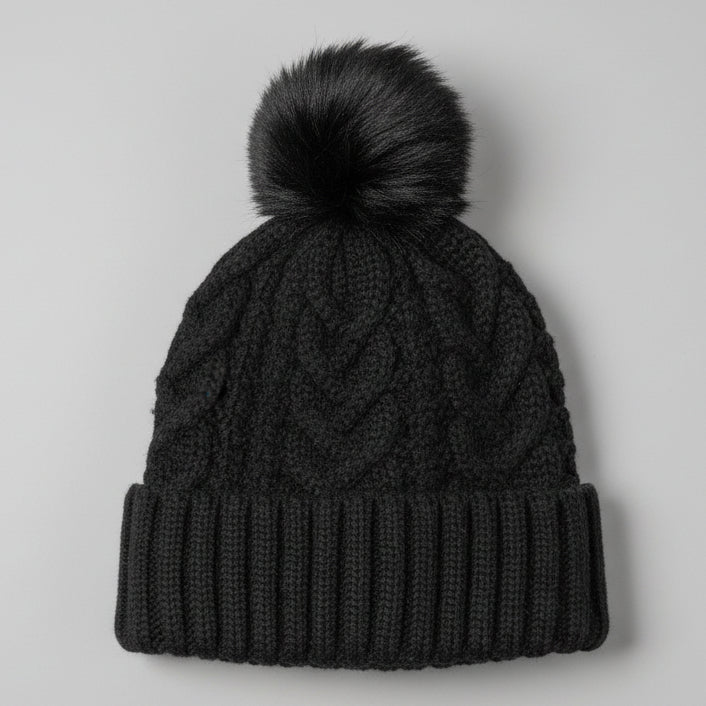 Black Cable Knit Beanie SKU 7332