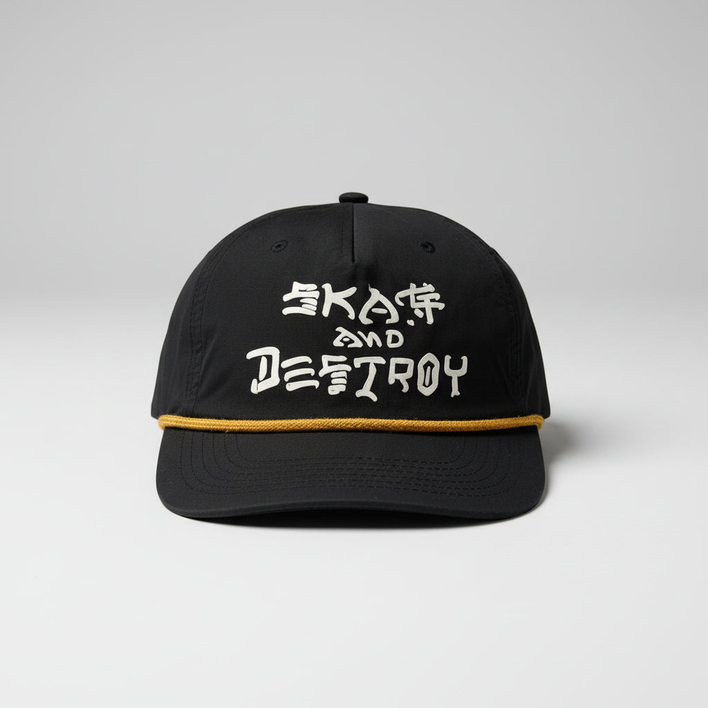 Vintage men Skap & Destroy graphics Trasher Black baseball cap with text SKU 7242