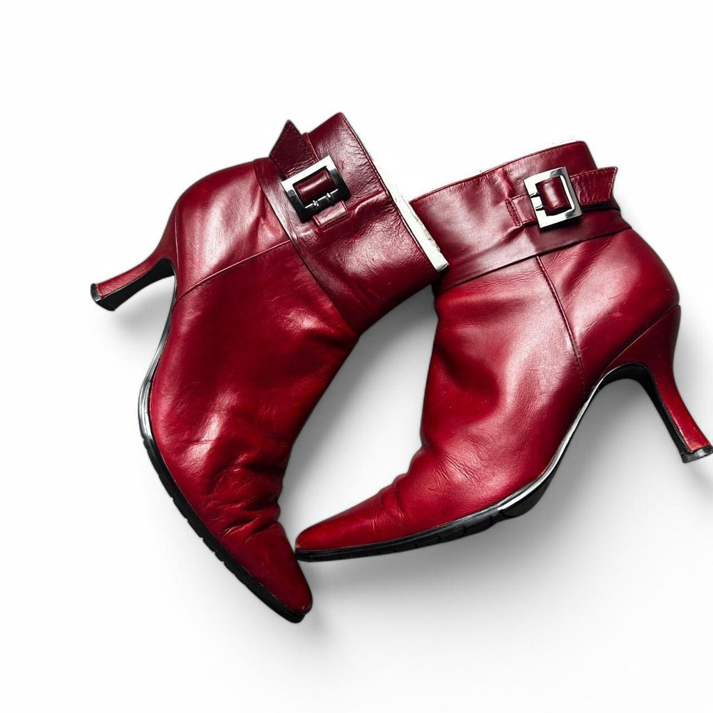 Lotus Red leather ankle boots with buckle detail boots size 4 uk