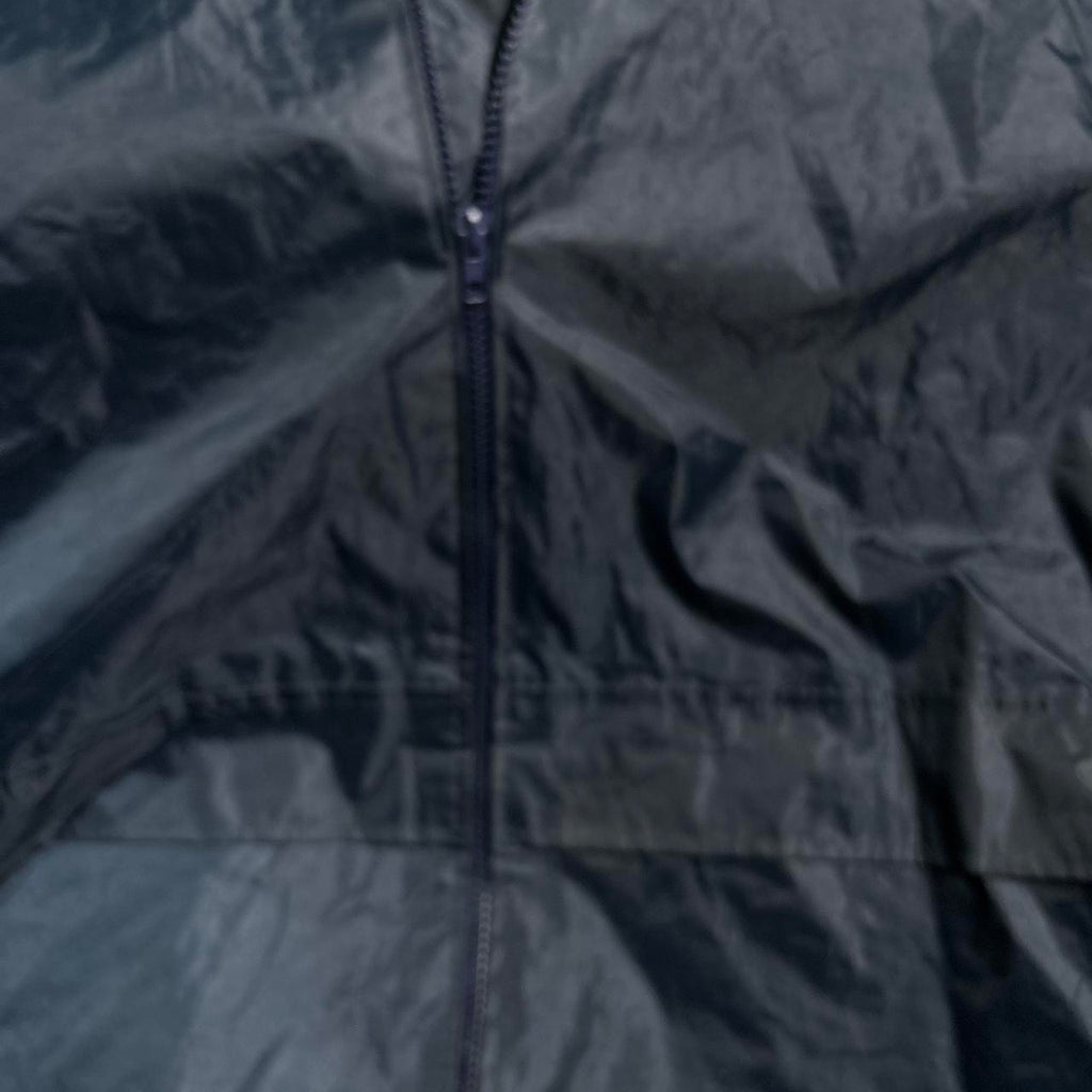 Navy blue Body Works waterproof windbreaker jacket with hidden hood zipped #retro L 36 W 27 SKU 6951