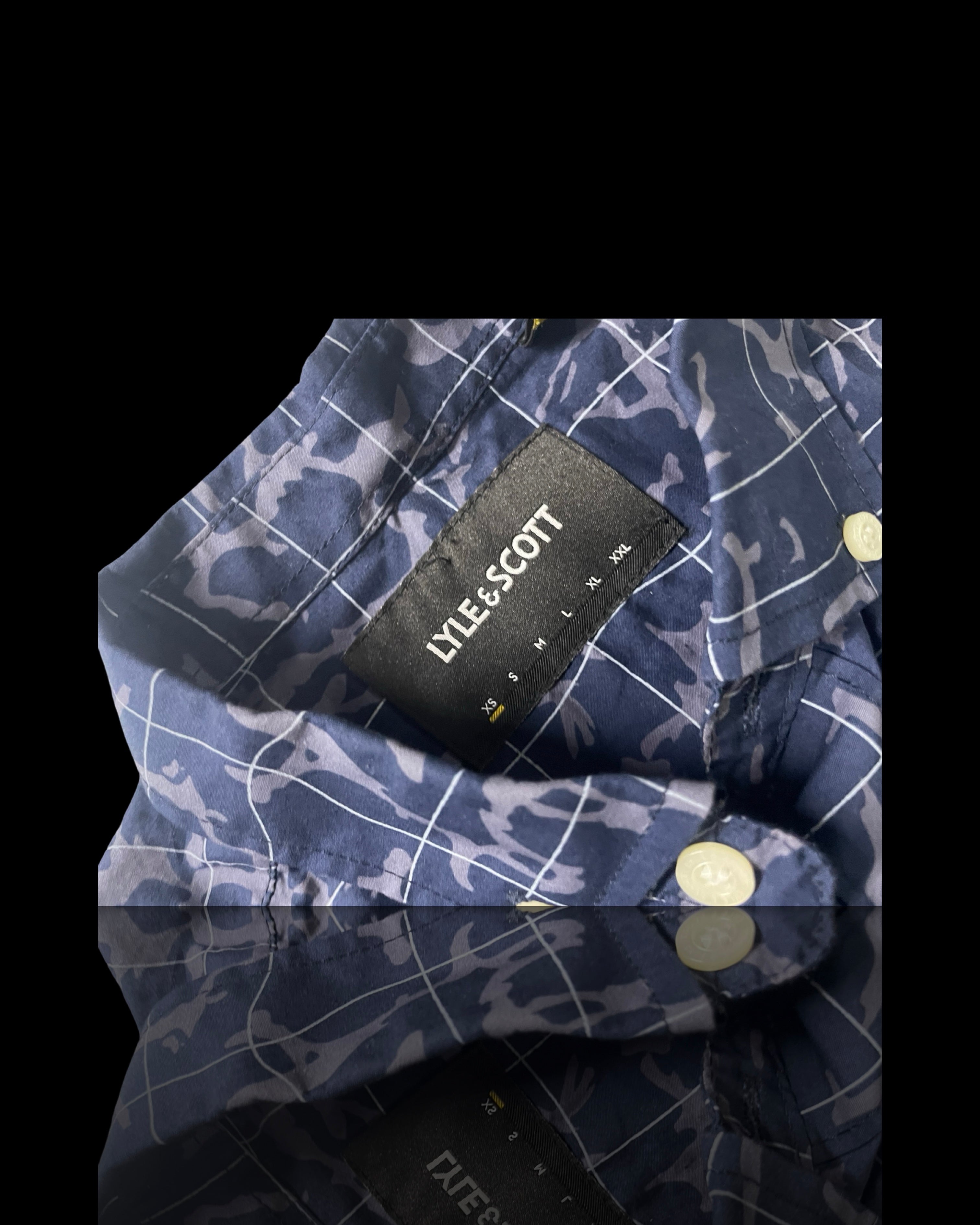 Lyle And Scott Vintage Mens Printed button up Through shirt Navy Pool Print 