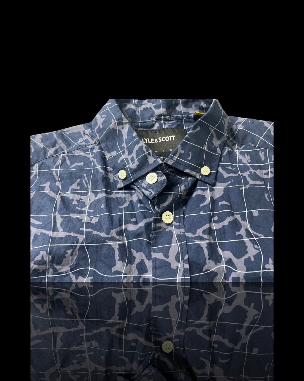 Lyle And Scott Vintage Mens Printed button up Through shirt Navy Pool Print 
