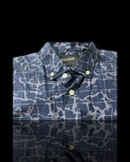 Lyle And Scott Vintage Mens Printed button up Through shirt Navy Pool Print 