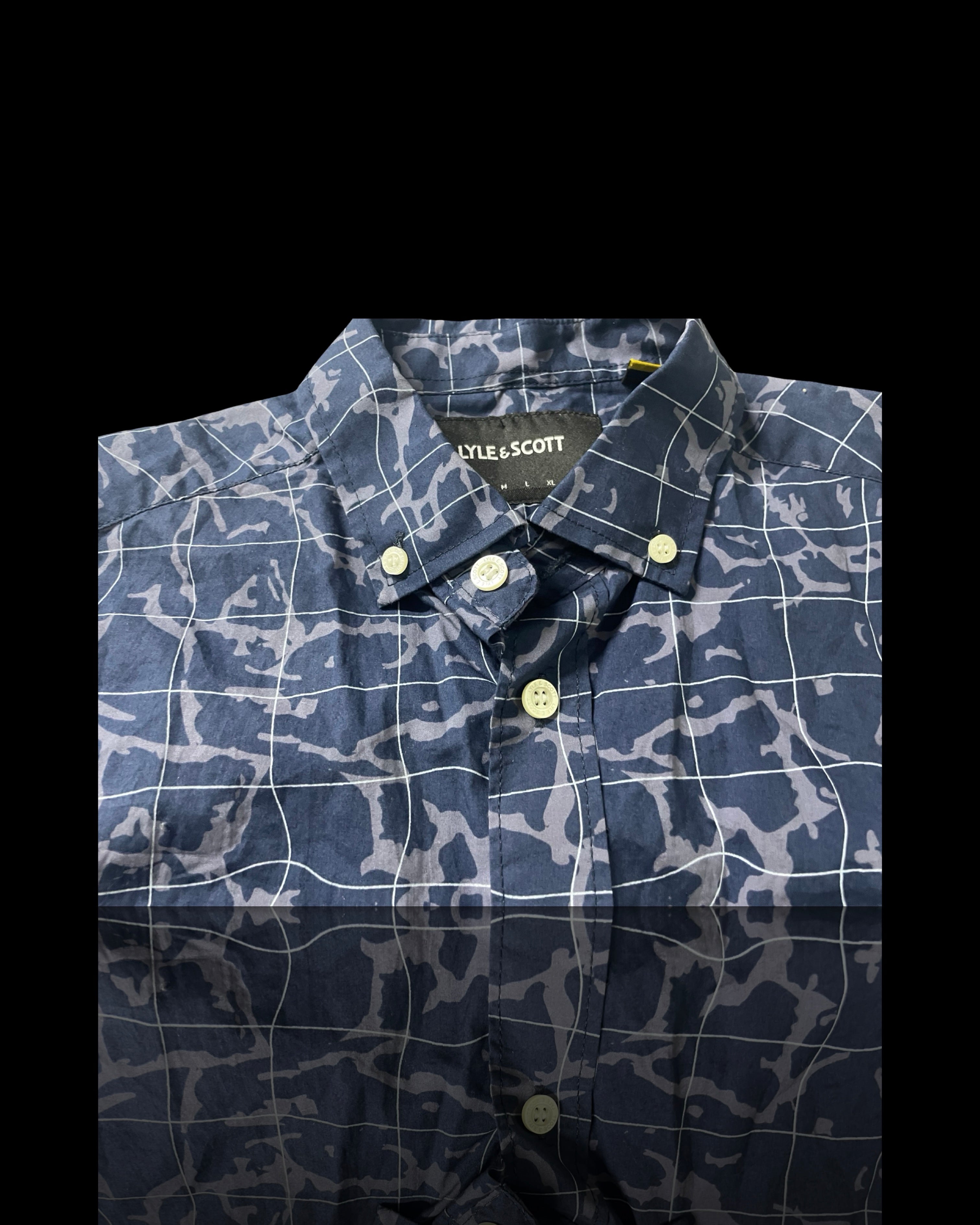 Lyle And Scott Vintage Mens Printed button up Through shirt Navy Pool Print 