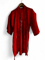 Red vintage Chinese-style kimono with bee embroidery kimono in xl collar to hem 39 pit to pit 22 sku 7027