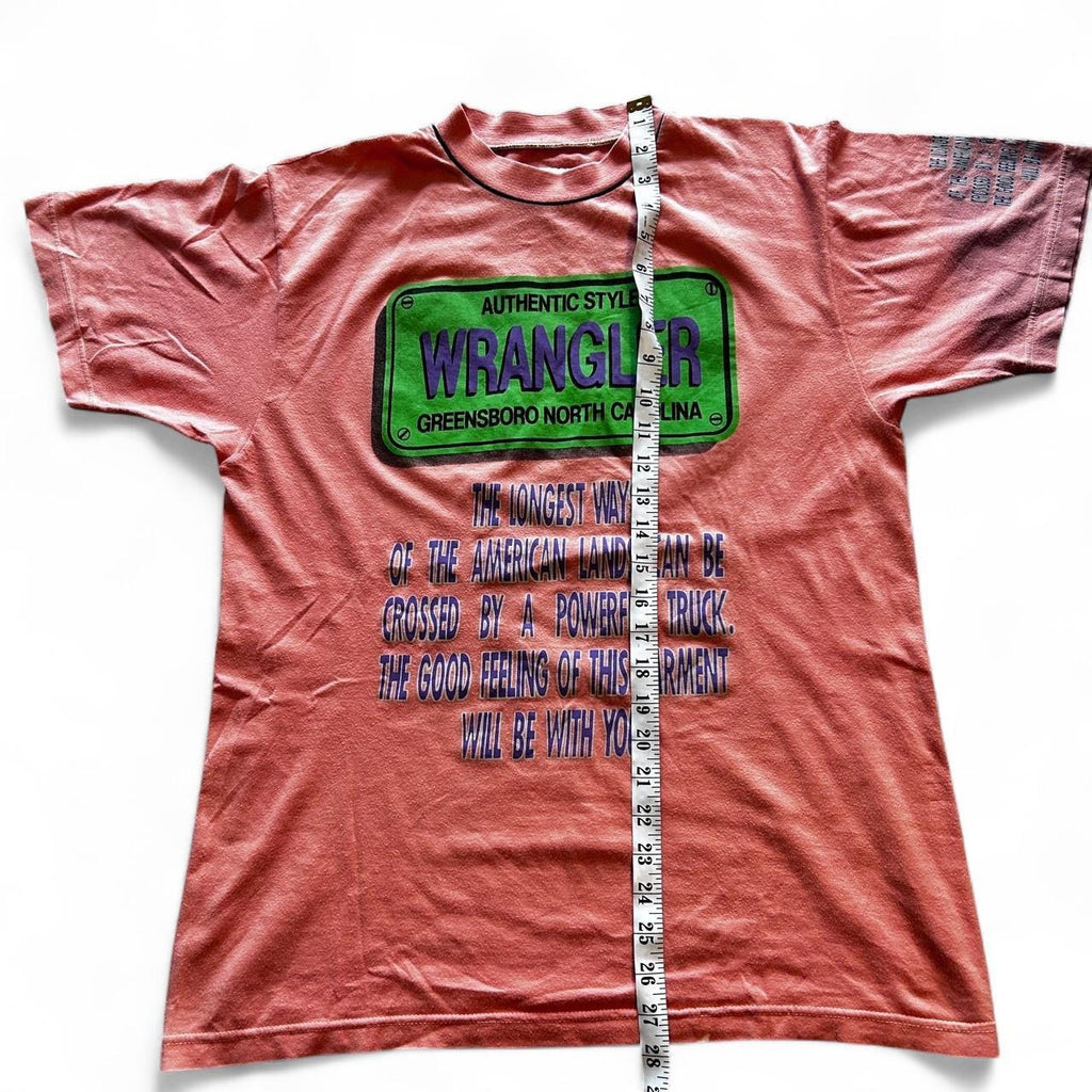 1990s Wrangler pink and green vintage t-shirt clothing in medium sku 7007