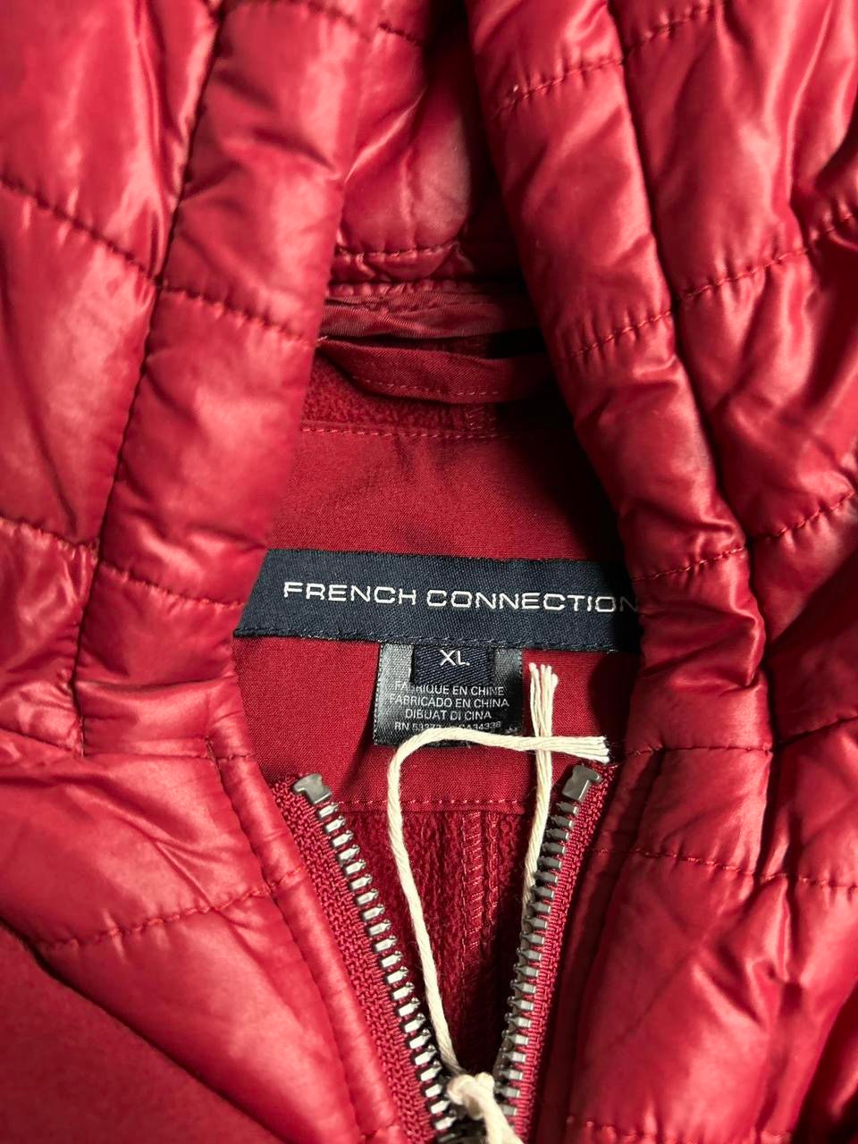 Vintage French Connection Women's Red Parka Jacket, Fleece-Lined 2-Layer Coat, Size XL - SKU 6932