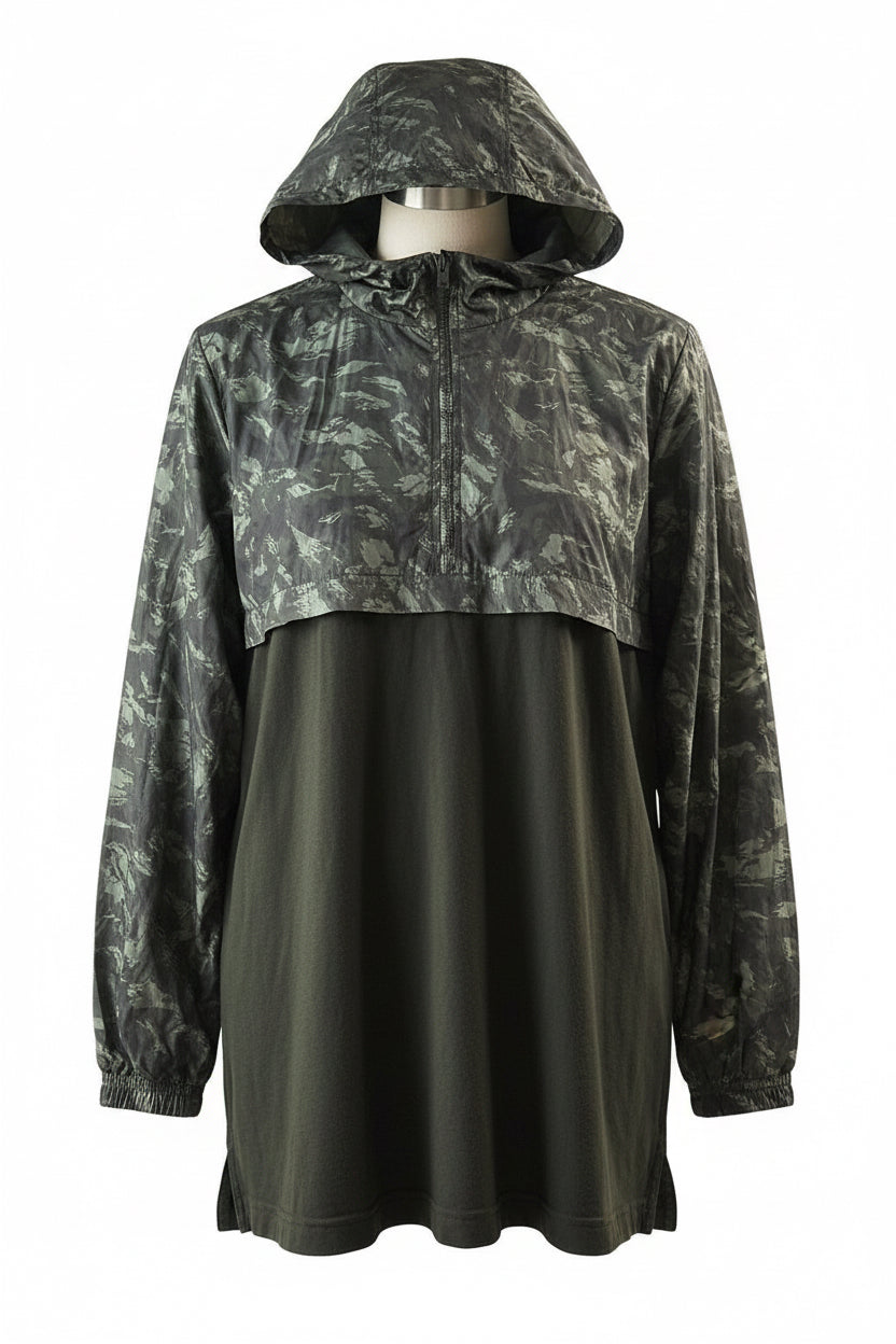 Mens Under Armour Sportstyle hooded Green Camouflage Anorak Jacket 1/2 Zip in L