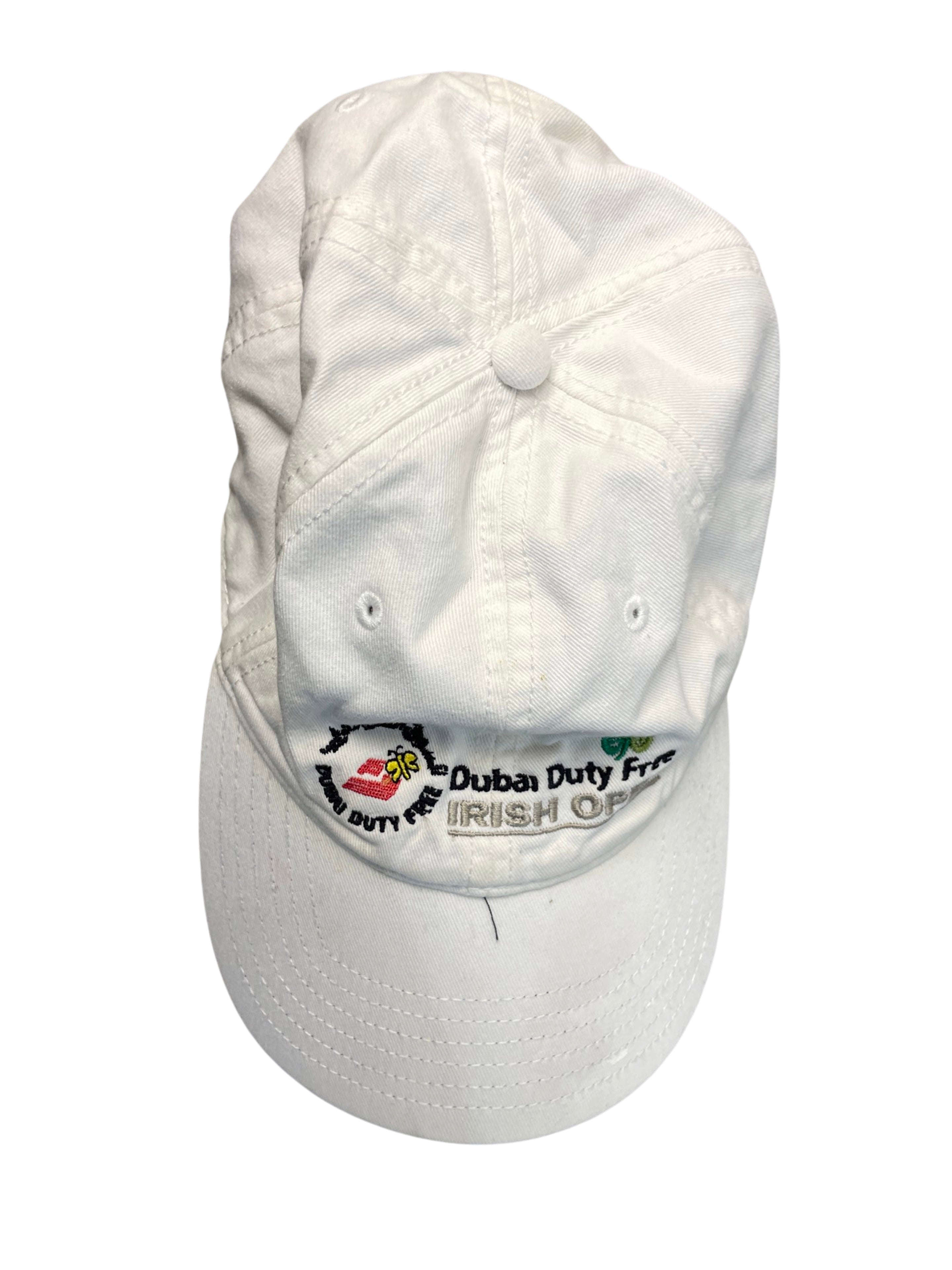 Rubynee Vintage y2k gold white cap with dubai duty free irish open crest design