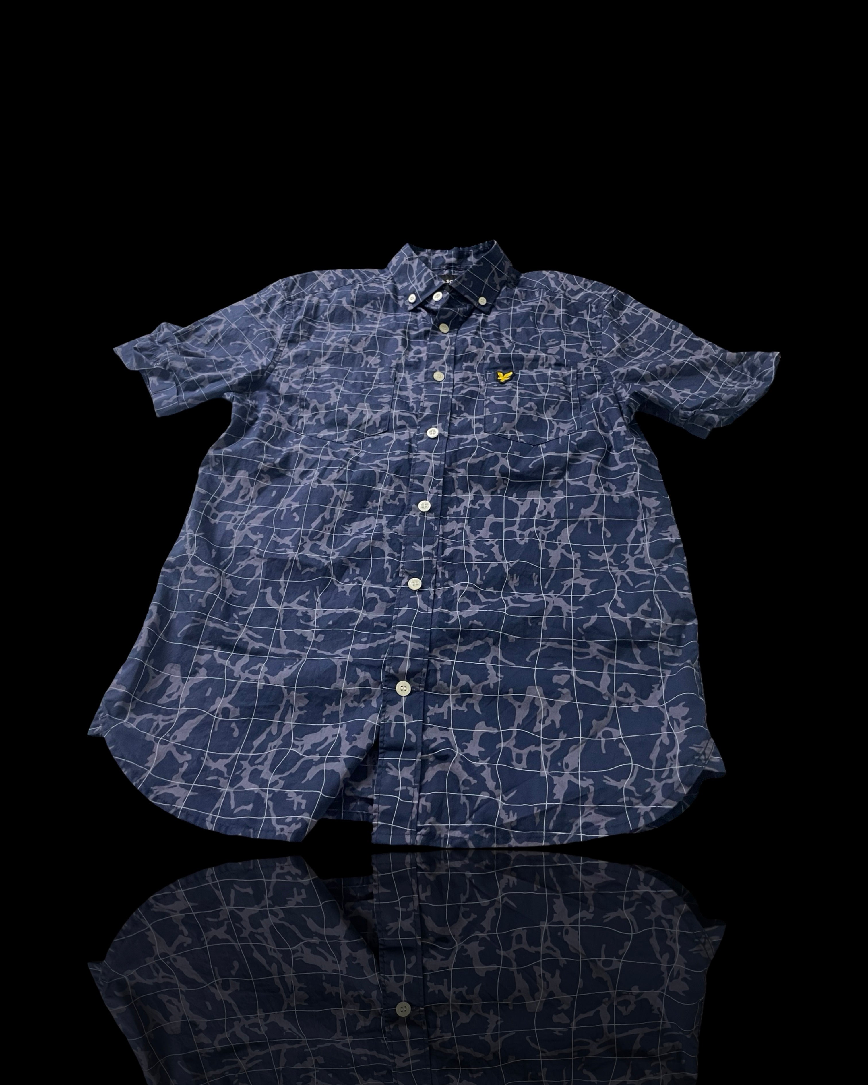 Lyle And Scott Vintage Mens Printed button up Through shirt Navy Pool Print 