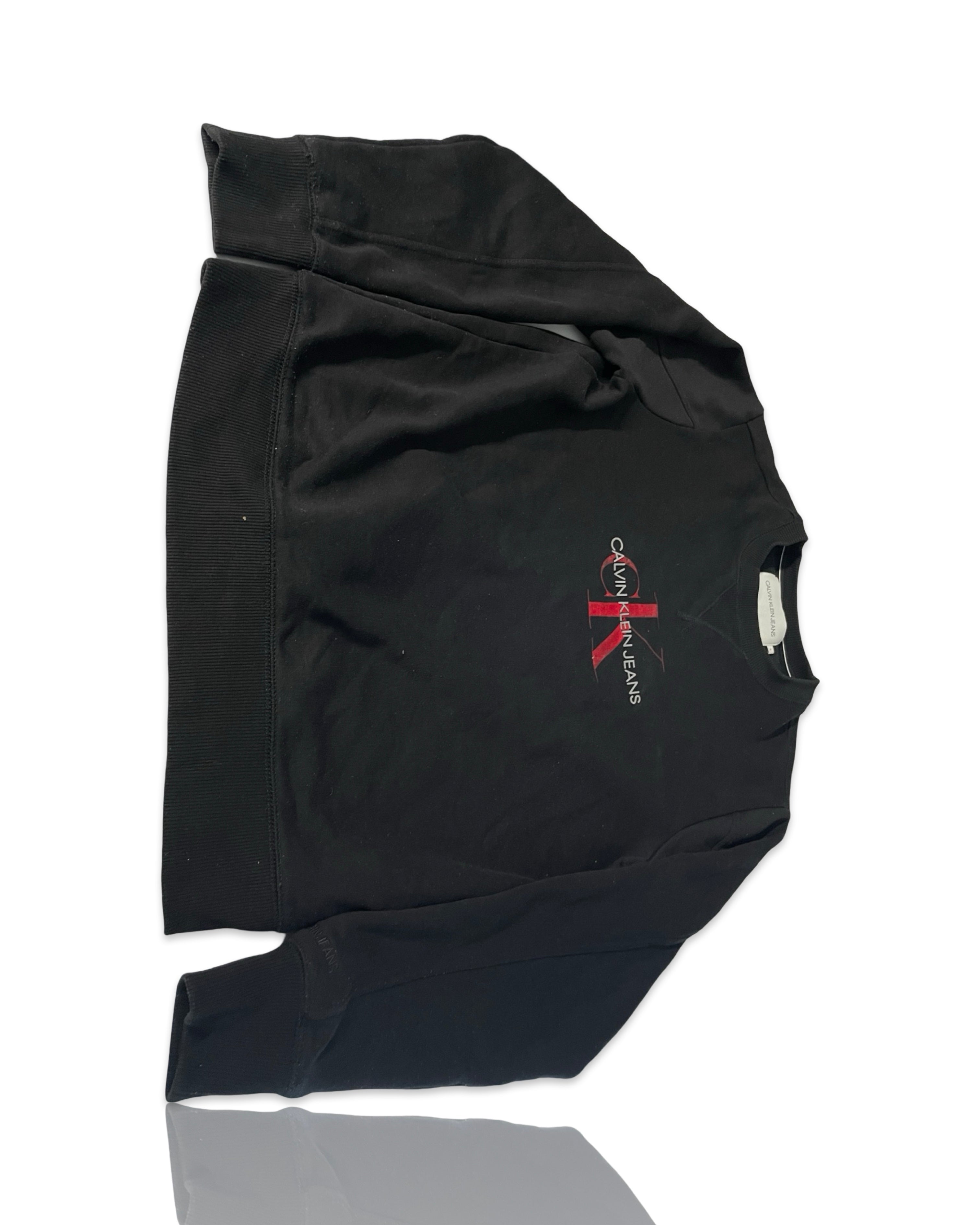 Vintage men's CALVIN KLEIN Jeans center logo black sweatshirt Size S oversize faded pullover|SKU 4243