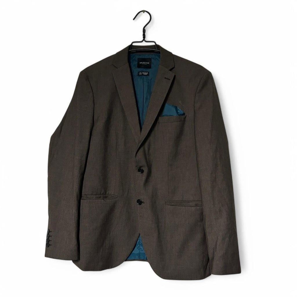 Selected homme Slim Mylobill Camel Structure Blazer Brown  blazer with blue lining #linenblend L32 W22 sku 6883 in size L