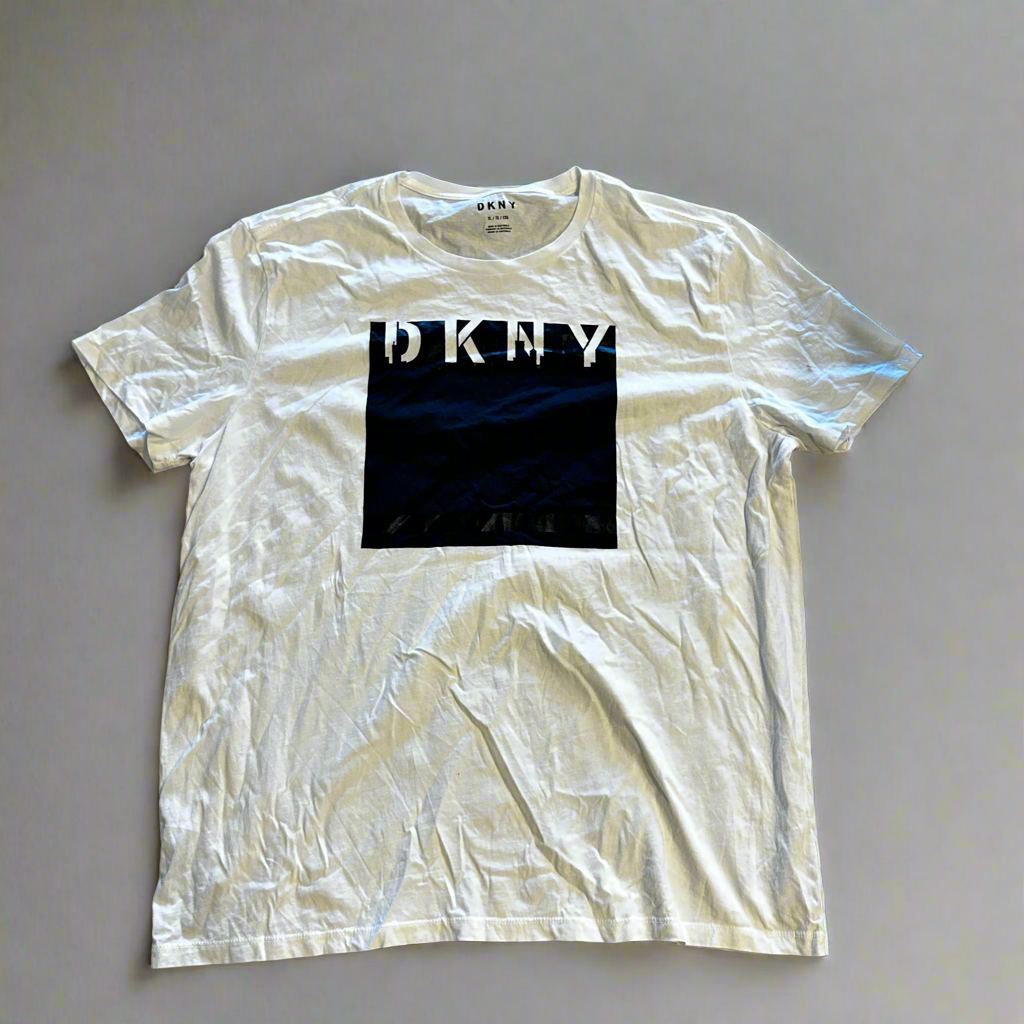 Men’s Cotton DKNY T-Shirt White Big Logo Mens Size XL