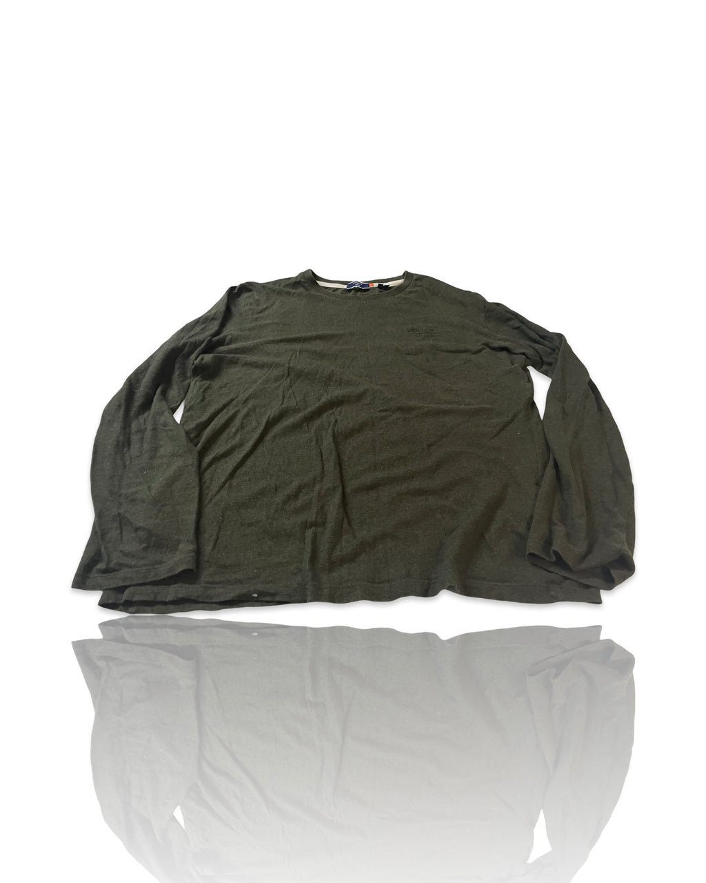 Superdry Vintage Embroidered Long Sleeve Knit T-Shirt Green Grit Men's Size L|SKU 4171